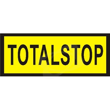 Štítek "Totalstop, žlutočerný" (3.7x1.3) fólie