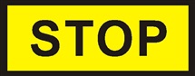 Štítek "STOP, žlutočerný" (3.7x1.3) fólie