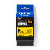 Páska BROTHER 9mm/8m žlutá/černý tisk (laminovaná extrémně adhezní)
